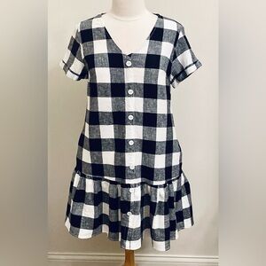 Cato EST 1946 Black White Plaid Linen Blend Ruffle Hem Casual Dress Size Small